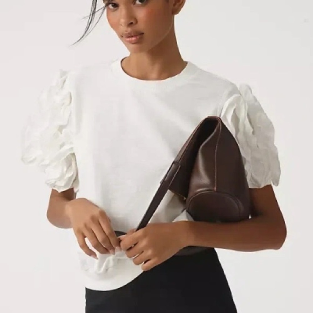 Anthropologie Maeve Ruffled Puff-sleeve Tee In White